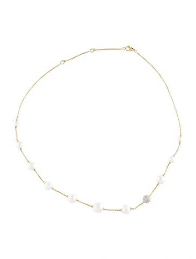 Pre-owned David Yurman 18k Diamond & Pearl Station Necklace, 17.75" In Multi