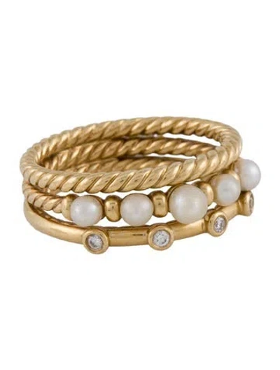Pre-owned David Yurman 18k Diamond & Pearl Stax Ring In Multi