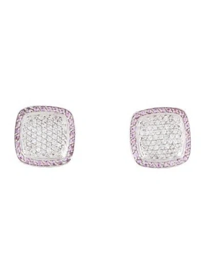 Pre-owned David Yurman 18k Diamond & Pink Sapphire Albion Earclips In Multi