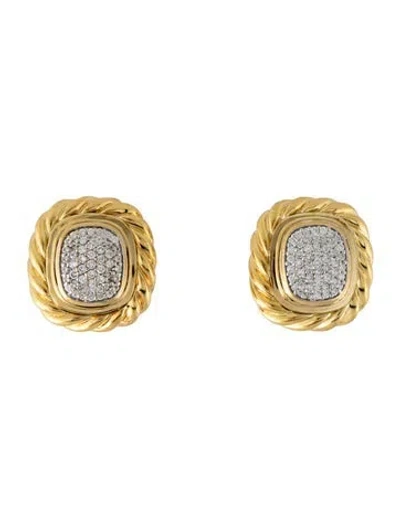Pre-owned David Yurman 18k Diamond Cable Clip On Earrings In Multicolor