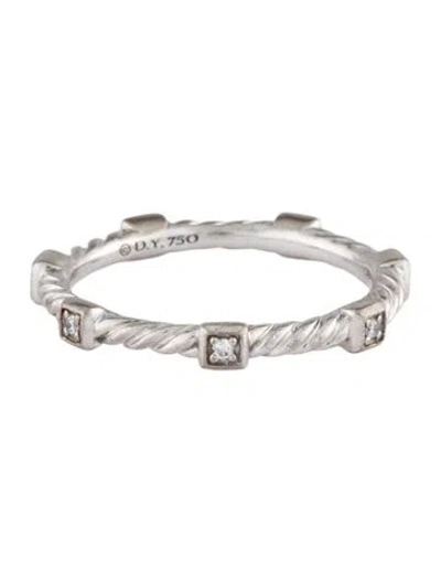 Pre-owned David Yurman 18k Diamond Cable Collectibles Stations Stack Ring In Multi
