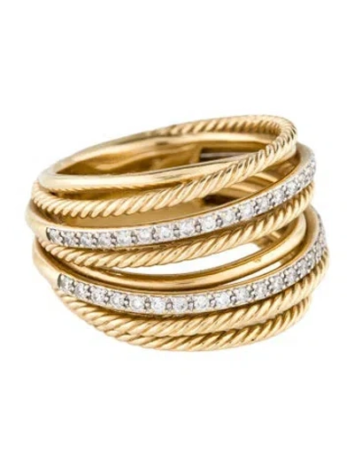 Pre-owned David Yurman 18k Diamond Cable Crossover Band In Multi