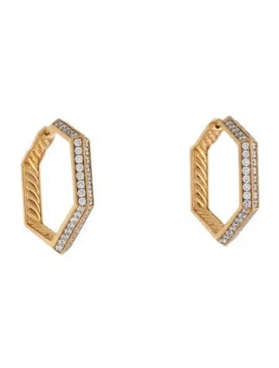 Pre-owned David Yurman 18k Diamond Carlyle Hoop Earrings In Multicolor