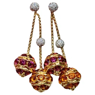 Pre-owned David Yurman 18k Diamond Citrine Garnet Sphere Drop Dangle Lever Back Earrings In Multi