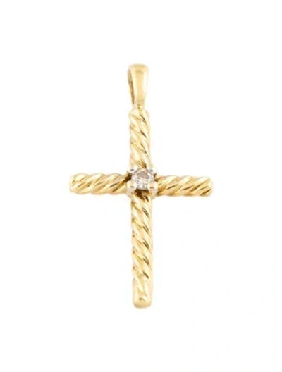 Pre-owned David Yurman 18k Diamond Cross Pendant In Multicolor