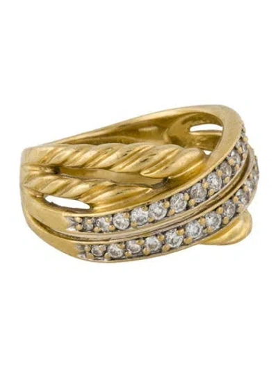 Pre-owned David Yurman 18k Diamond Crossover Band Ring In Multi