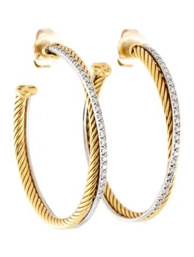 Pre-owned David Yurman 18k Diamond Crossover Hoop Earrings In Multi