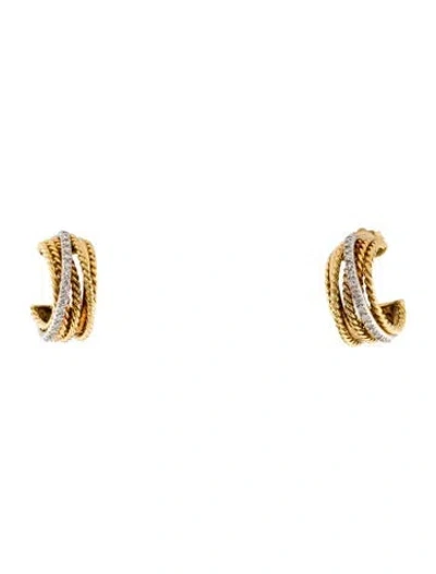Pre-owned David Yurman 18k Diamond Crossover Hoops In Multi