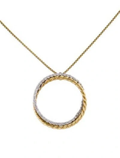 Pre-owned David Yurman 18k Diamond Crossover Pendant Necklace, 17" In Multi
