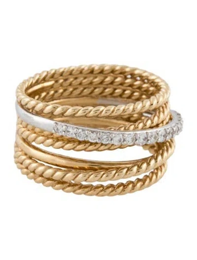 Pre-owned David Yurman 18k Diamond Crossover Ring In Multicolor