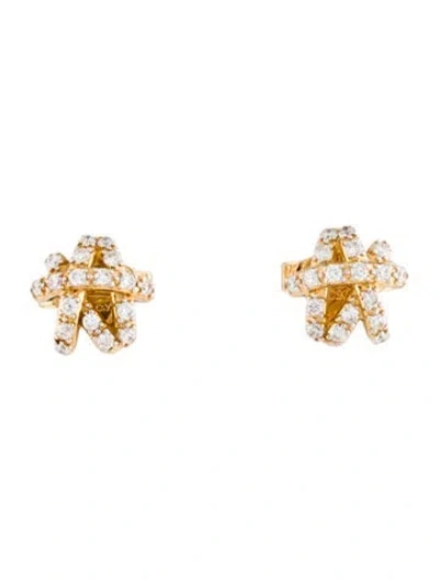 Pre-owned David Yurman 18k Diamond Crossover Stud Earrings In Multi