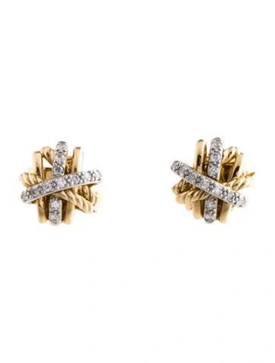 Pre-owned David Yurman 18k Diamond Crossover Stud Earrings In Multi