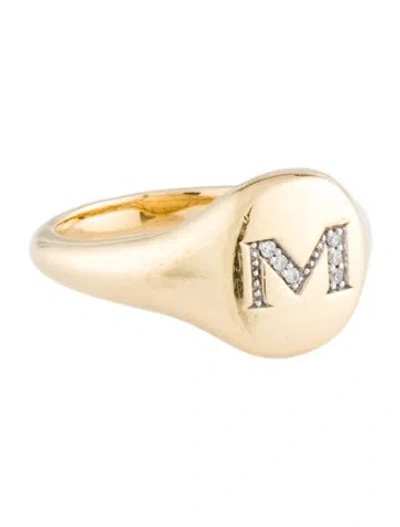Pre-owned David Yurman 18k Diamond Dy Initial 'm' Pinky Ring In Multi