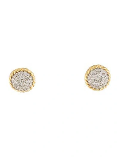 Pre-owned David Yurman 18k Diamond Elements® Button Stud Earrings In Multi