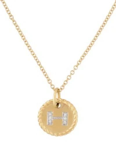 Pre-owned David Yurman 18k Diamond 'h' Initial Pendant Necklace, 18" In Multi