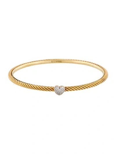 Pre-owned David Yurman 18k Diamond Heart Cable Bangle Bracelet, 7.5" In Multi