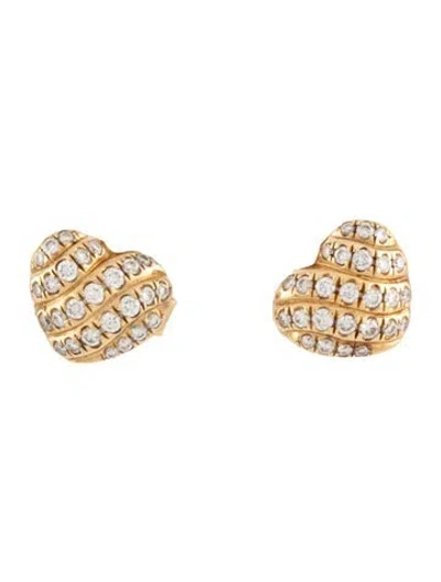 Pre-owned David Yurman 18k Diamond Heart Stud Earrings In Multi
