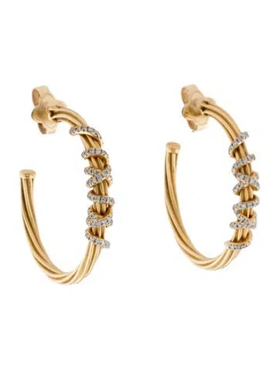 Pre-owned David Yurman 18k Diamond Hoop Earrings In Multi