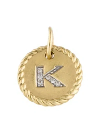 Pre-owned David Yurman 18k Diamond Initial 'k' Charm Pendant, 0.5" In Multi