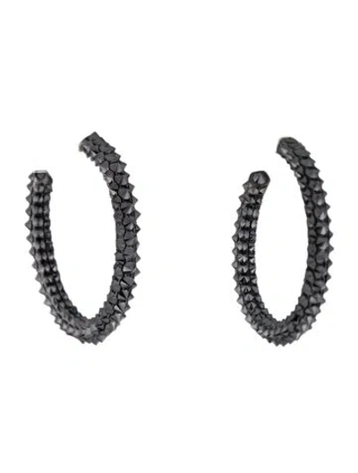 Pre-owned David Yurman 18k Diamond Inverted Black Diamond Hoop Earrings In Multi