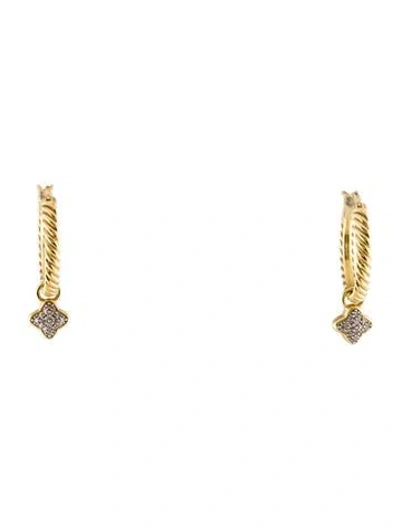 Pre-owned David Yurman 18k Diamond Pave Quatrefoil Hoop Drop Earrings In Multi