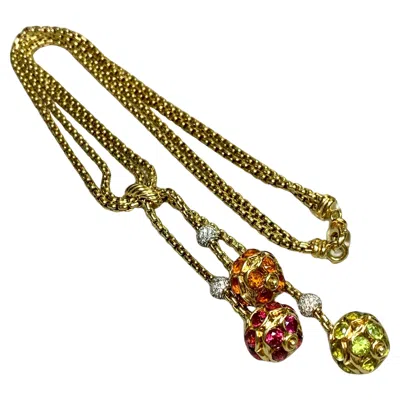 Pre-owned David Yurman 18k Diamond Peridot Garnet Citrine Sphere Ball Lariat Y Necklace In Multi