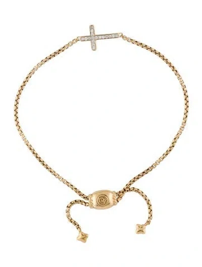 Pre-owned David Yurman 18k Diamond Petite Pavé Cross Chain Bracelet, 9.5" In Multi