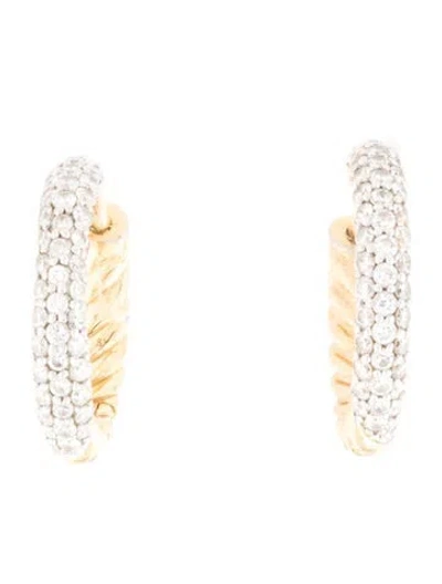 Pre-owned David Yurman 18k Diamond Petite Pavé Huggie Hoop Earrings In Multi