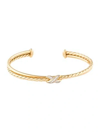 Pre-owned David Yurman 18k Diamond Petite X Cuff Bracelet, 6.5" In Multi