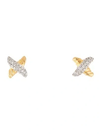 Pre-owned David Yurman 18k Diamond Petite X Stud Earrings In Multi