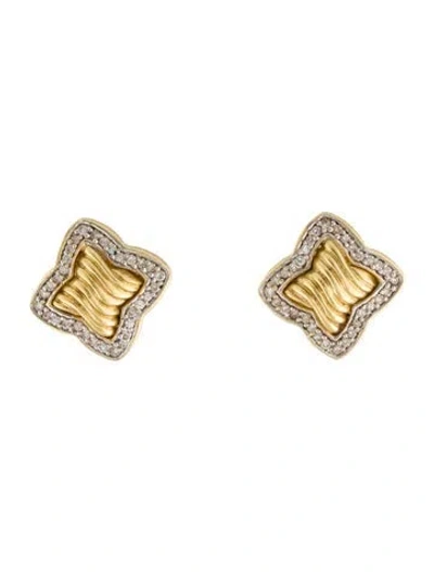 Pre-owned David Yurman 18k Diamond Quatrefoil Earclips In Multi