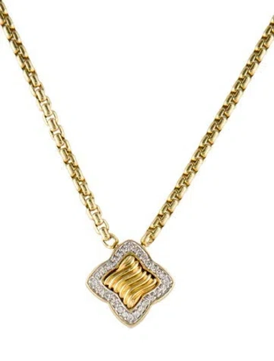 Pre-owned David Yurman 18k Diamond Quatrefoil Pendant Necklace, 16" In Multi