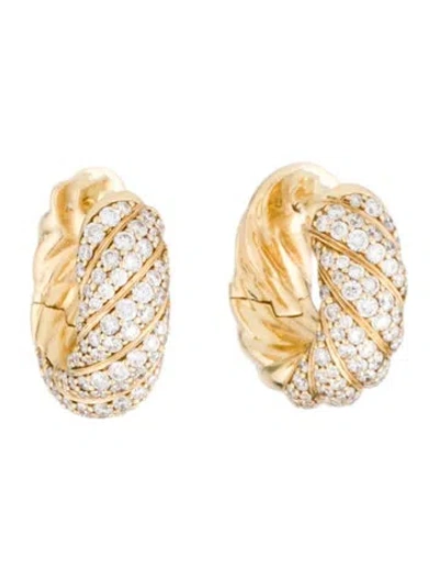 Pre-owned David Yurman 18k Diamond Sculpted Cable Hoop Earrings In Multi