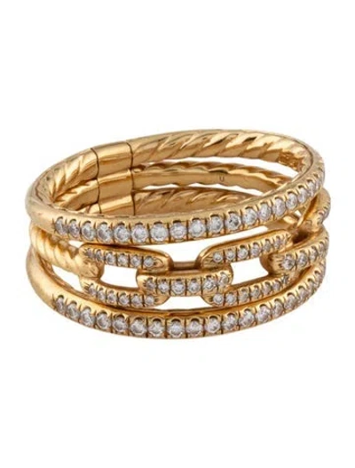 Pre-owned David Yurman 18k Diamond Stax Three Row Chain Link Ring In Multicolor