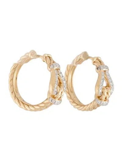 Pre-owned David Yurman 18k Diamond Thoroughbred Loop Hoop Earrings In Multicolor