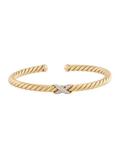 Pre-owned David Yurman 18k Diamond X Cablespira® Station Bracelet, 5.5" In Multi