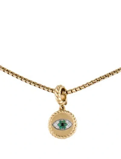 Pre-owned David Yurman 18k Emerald & Diamond Evil Eye Amulet Enhancer Pendant Necklace, 16" In Multi