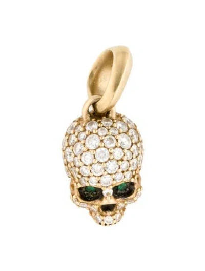 Pre-owned David Yurman 18k Emerald & Diamond Memento Mori Skull Pendant In Multi