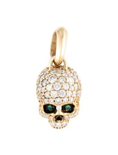 Pre-owned David Yurman 18k Emerald & Diamond Memento Mori Skull Pendant In Multicolor