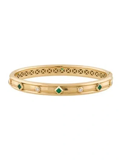 Pre-owned David Yurman 18k Emerald & Diamond Modern Renaissance Bangle Bracelet, 6.5" In Multi