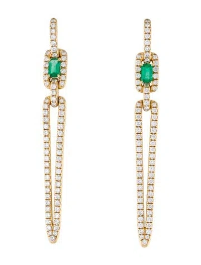 Pre-owned David Yurman 18k Emerald & Diamond Stax Elongated Drop Earrings In Multi