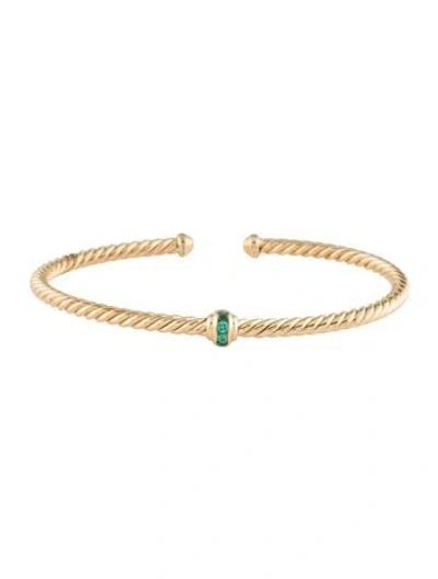 Pre-owned David Yurman 18k Emerald Classic Cablespira® Cuff Bracelet, 6" In Multi