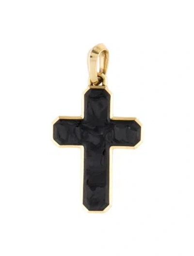 Pre-owned David Yurman 18k Forged Carbon Cross Pendant, 1.5" In Multi