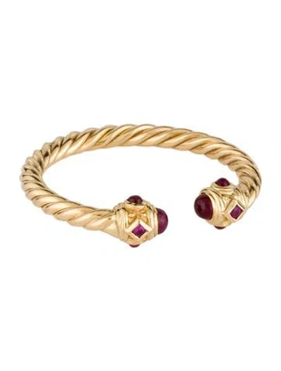 Pre-owned David Yurman 18k Glass-filled Ruby Renaissance Cuff Ring In Multicolor