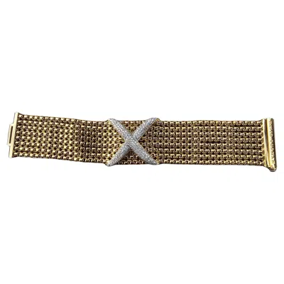 Pre-owned David Yurman 18k Gold 8 Row Box Chain Bracelet Pave Diamond X 7" 90.1g In Multi