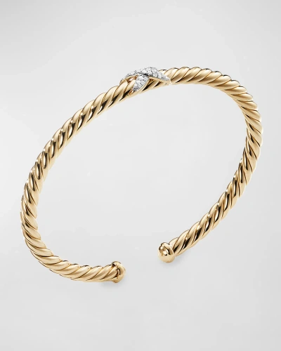David Yurman 18k Gold Diamond-x Cablespira Bracelet In 40 White