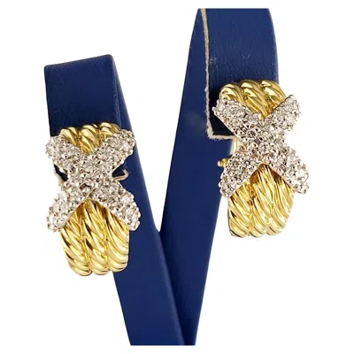 Pre-owned David Yurman 18k Gold Diamond X Triple Cable Earrings In Multi