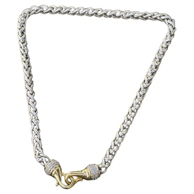 Pre-owned David Yurman 18k Gold Sterling Silver Diamond Clasp Wheat Chain Necklace 16" 54g In Multi