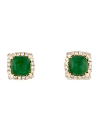 Pre-owned David Yurman 18k Jadeite & Diamond Petite Chatelaine® Pavé Bezel Stud Earrings In Multi