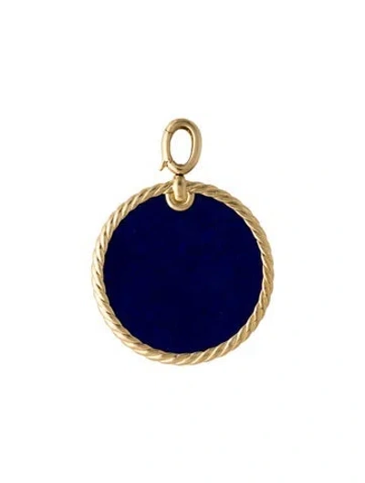 Pre-owned David Yurman 18k Lapis Lazuli Dy Elements Disc Pendant, 2" In Multi
